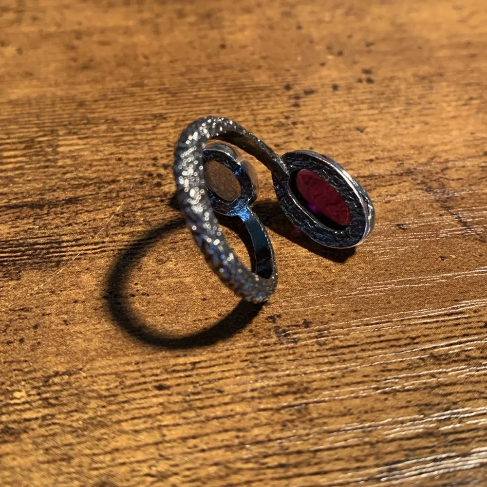 Sterling Double Stone Open Ring with Purple and Iridescent Gemstones - Picture 8 of 8